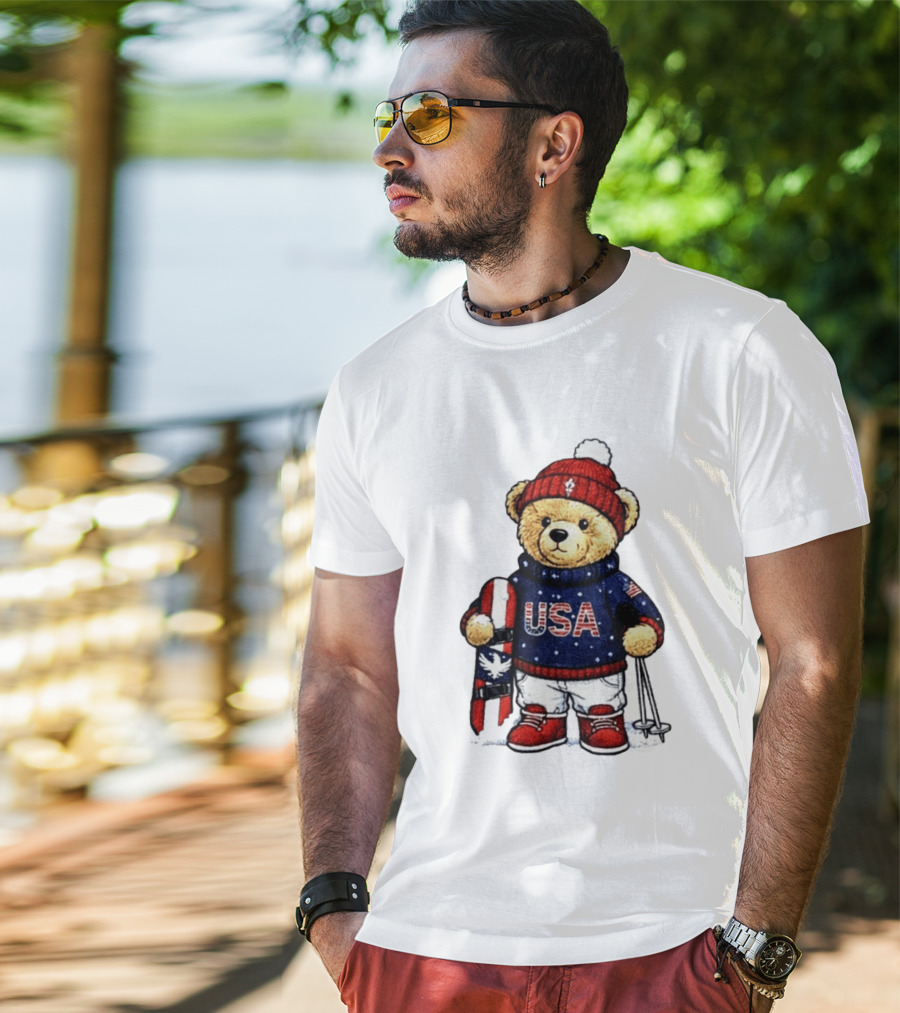 USA Teddy Bear Winter Olympics 2026 Skiing T-Shirt