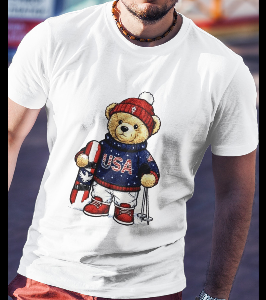 USA Teddy Bear Winter Olympics 2026 Skiing T-Shirt