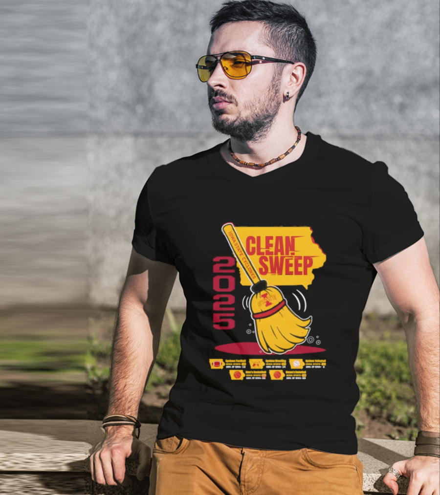 Iowa State Cyclones Clean Sweep 2025 Basketball Wrestling Volleyball Football T-Shirt