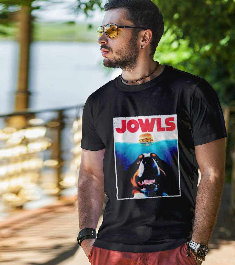 JOWLS Bernese Mountain Dog Burger Parody Jaws Movie T-Shirt