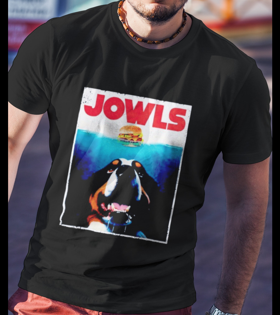 JOWLS Bernese Mountain Dog Burger Parody Jaws Movie T-Shirt