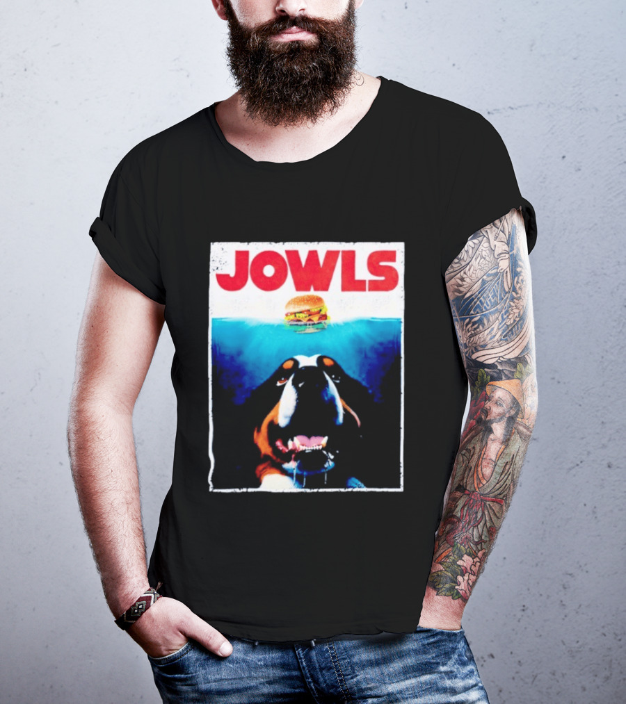 JOWLS Bernese Mountain Dog Burger Parody Jaws Movie T-Shirt