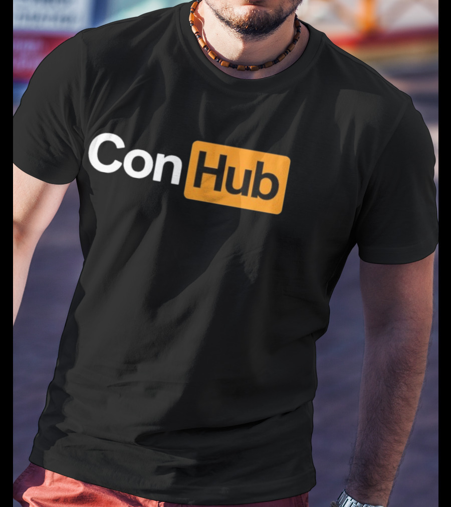 ConHub Parody Text On Orange And White T-Shirt