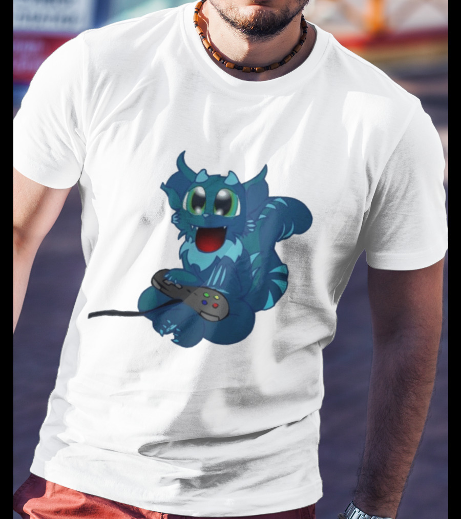 ThaBeast Gamer Blue Creature Playing Controller T-Shirt