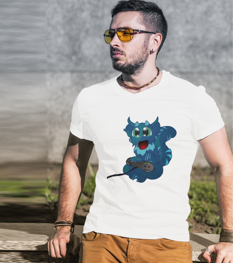 ThaBeast Gamer Blue Creature Playing Controller T-Shirt