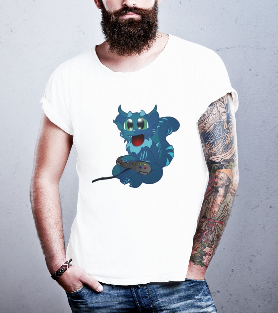 ThaBeast Gamer Blue Creature Playing Controller T-Shirt