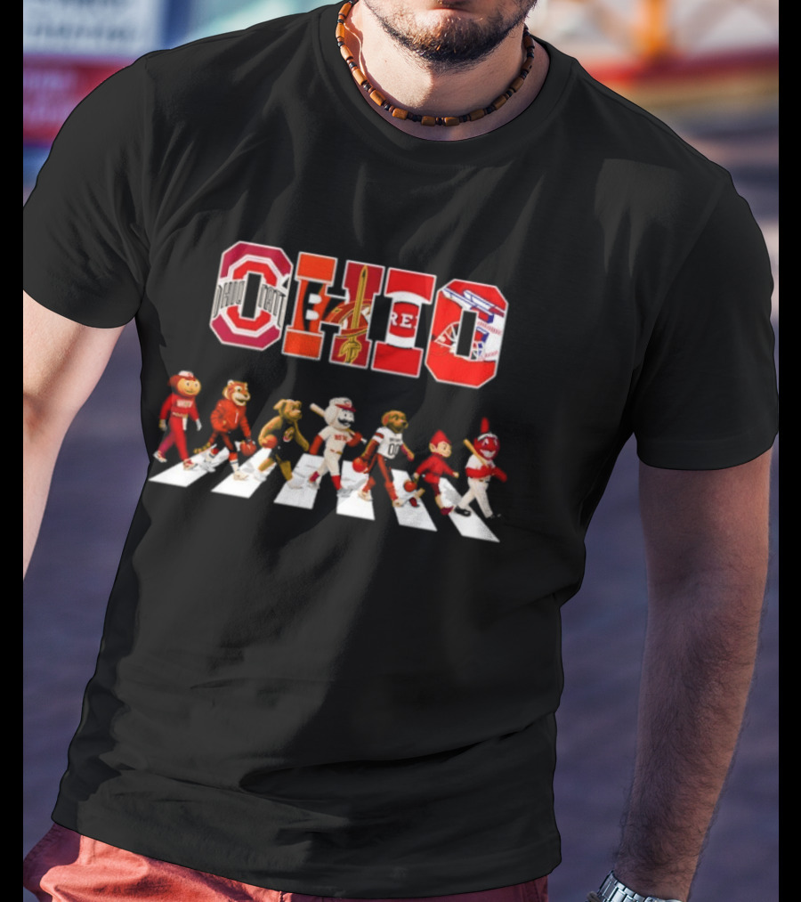Ohio State Buckeyes Cleveland Cavaliers Cincinnati Reds Bengals Road Crossing T-Shirt