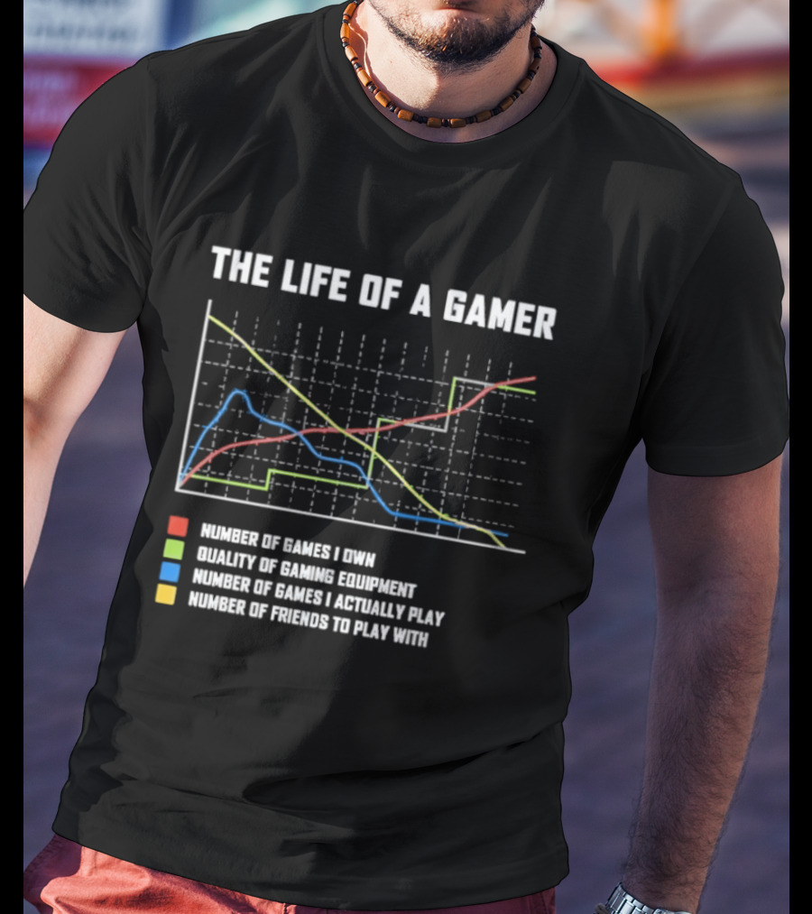 The Life Of A Gamer Chart Humor Gaming Equipment Friends Play T-Shirt