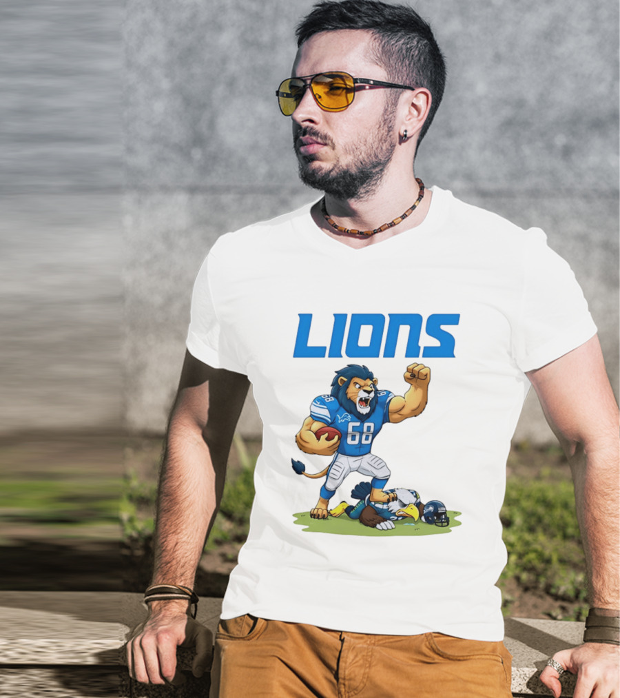 Detroit Lions Dominating Seahawks Rivalry Mascot Showdown T-Shirt