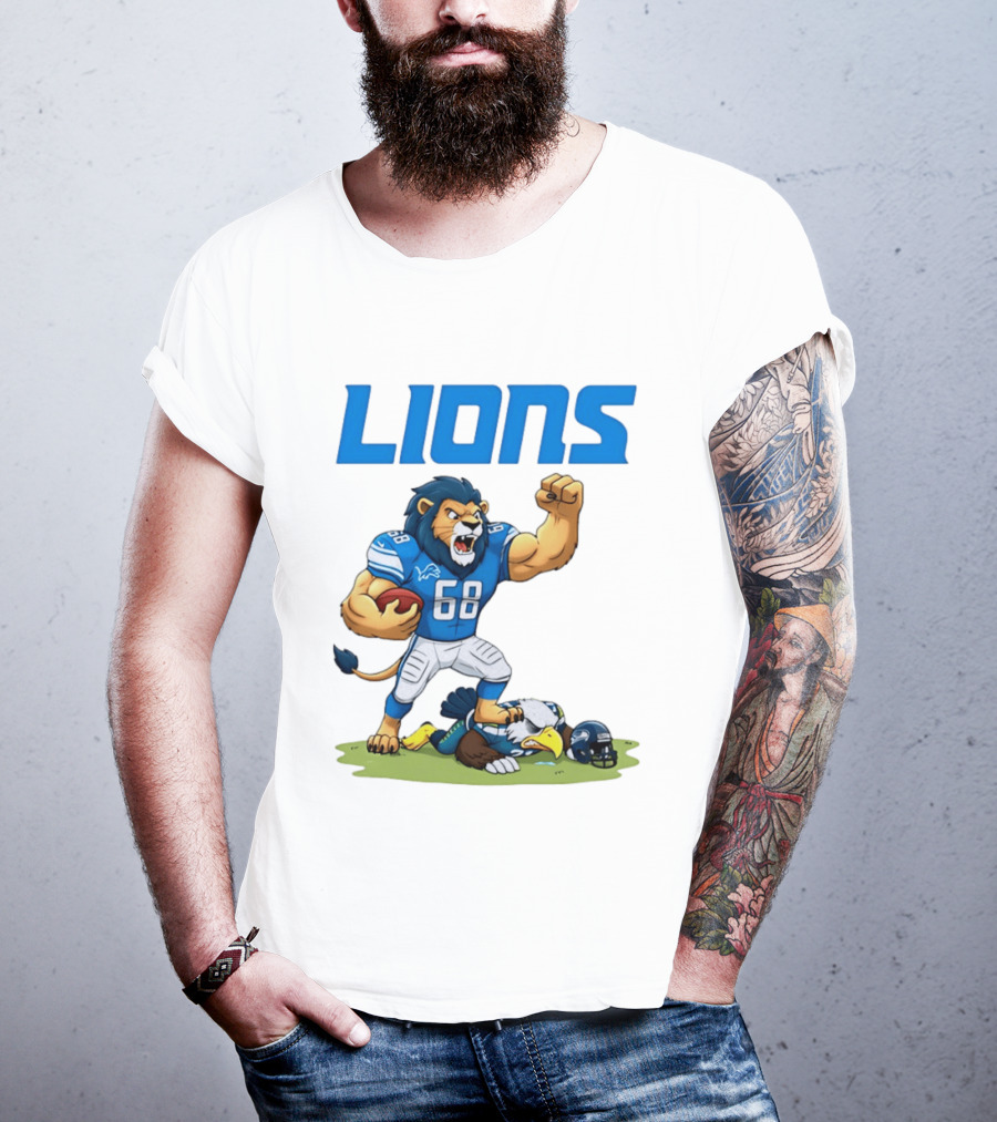 Detroit Lions Dominating Seahawks Rivalry Mascot Showdown T-Shirt