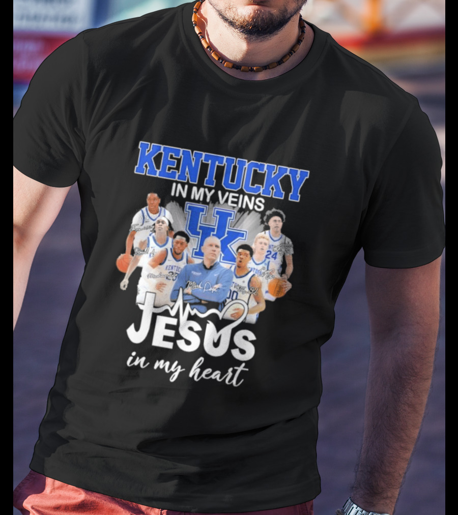 Kentucky Wildcats In My Veins Jesus In My Heart Basketball Coach Mark Pope Players T-Shirt