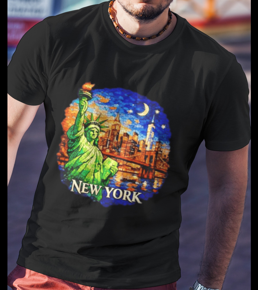 New York City Statue Of Liberty And Skyline Mosaic T-Shirt