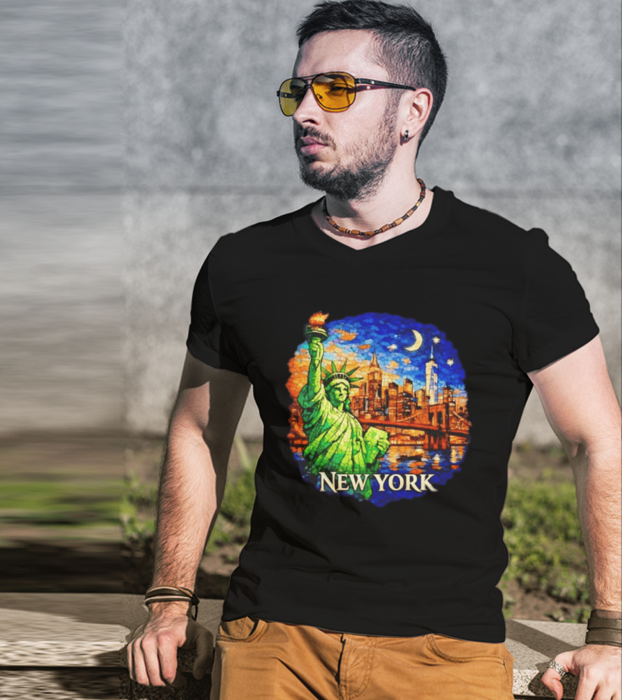 New York City Statue Of Liberty And Skyline Mosaic T-Shirt