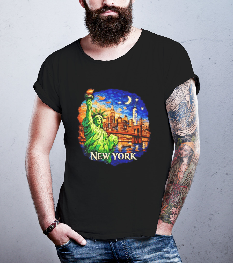 New York City Statue Of Liberty And Skyline Mosaic T-Shirt