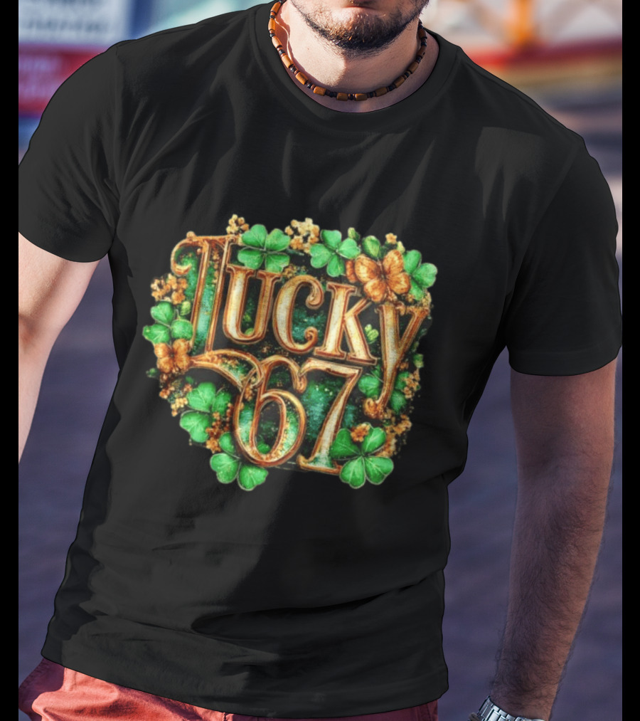 Lucky 67 St Patrick's Day Clover Butterfly 6 7 Meme T-Shirt