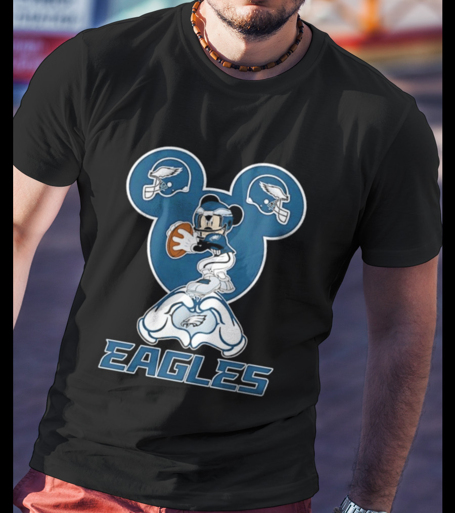 Philadelphia Eagles Mickey Mouse Heart Hands Football T-Shirt