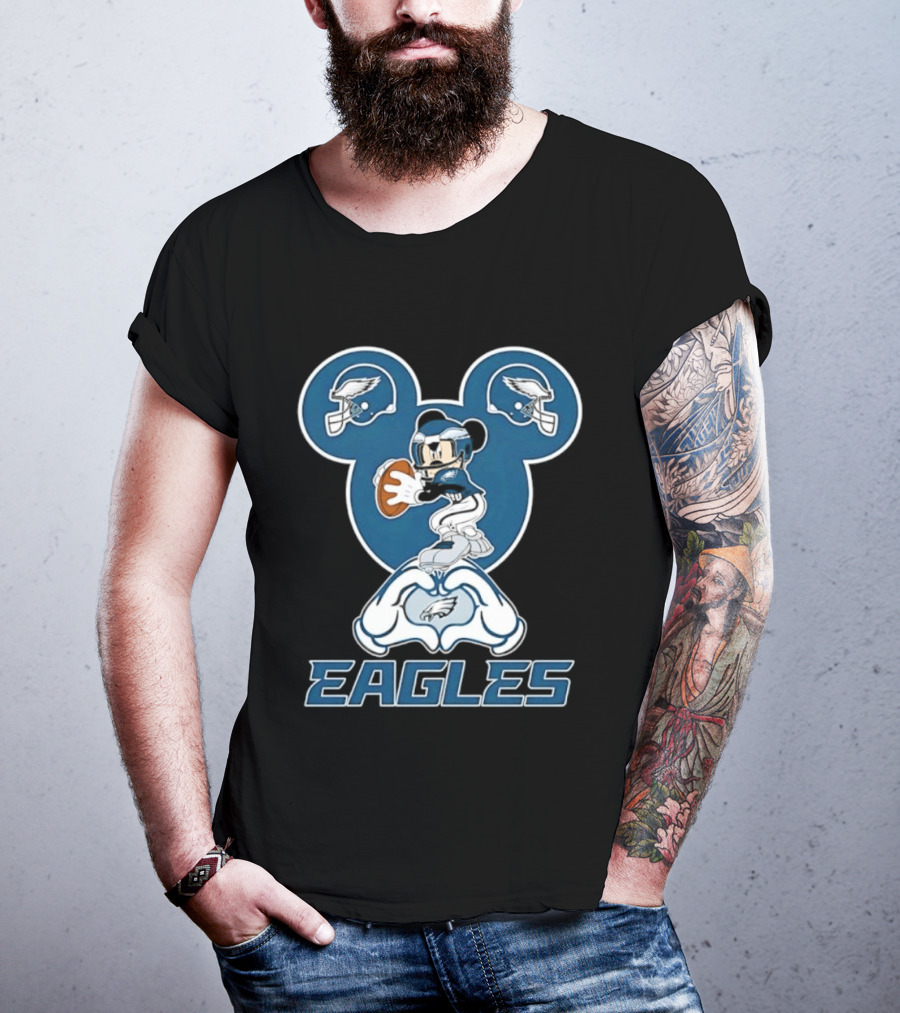 Philadelphia Eagles Mickey Mouse Heart Hands Football T-Shirt