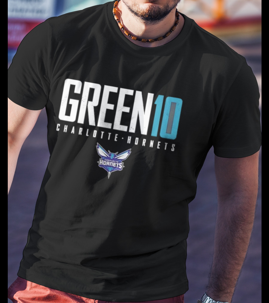 Green 10 Charlotte Hornets Basketball Iconic Number T-Shirt