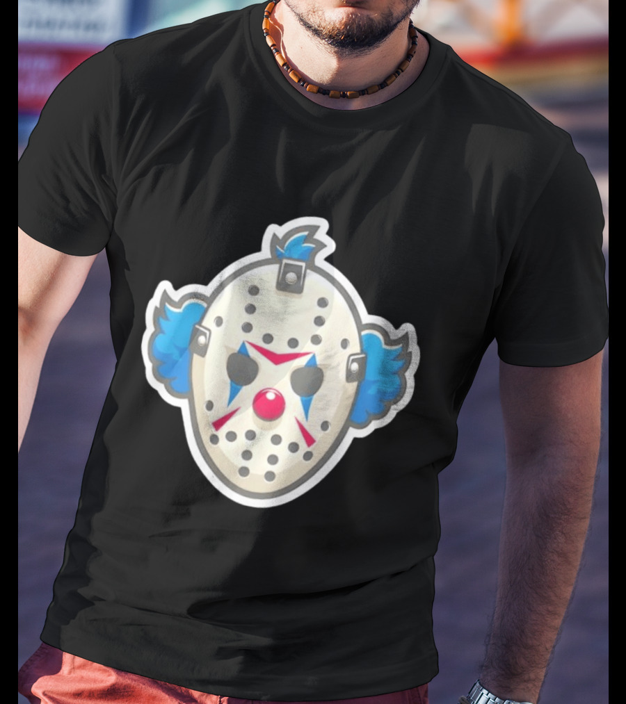 Killer Clown Hockey Mask Horror Mashup Iconic Creepy Face T-Shirt