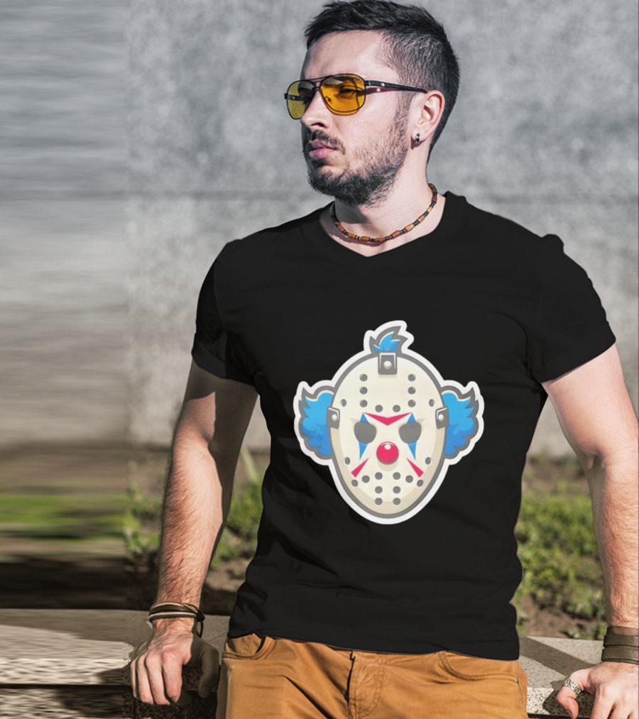 Killer Clown Hockey Mask Horror Mashup Iconic Creepy Face T-Shirt