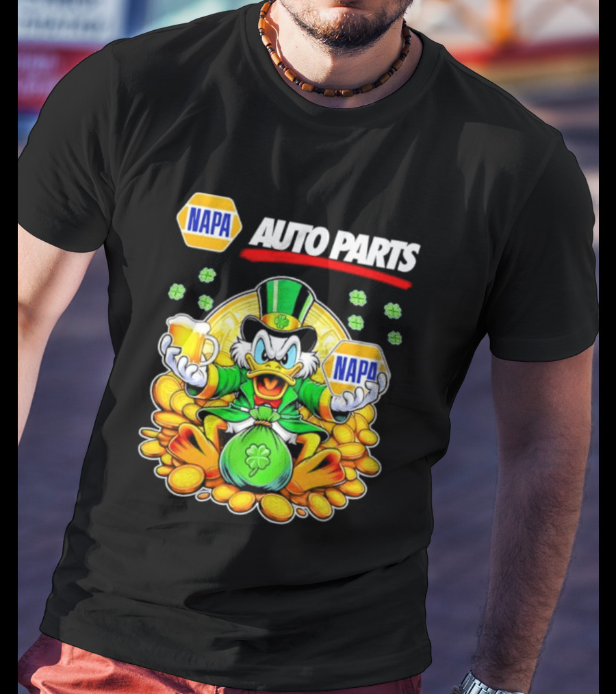 Scrooge McDuck NAPA Auto Parts St Patricks Day Coins And Beer T-Shirt