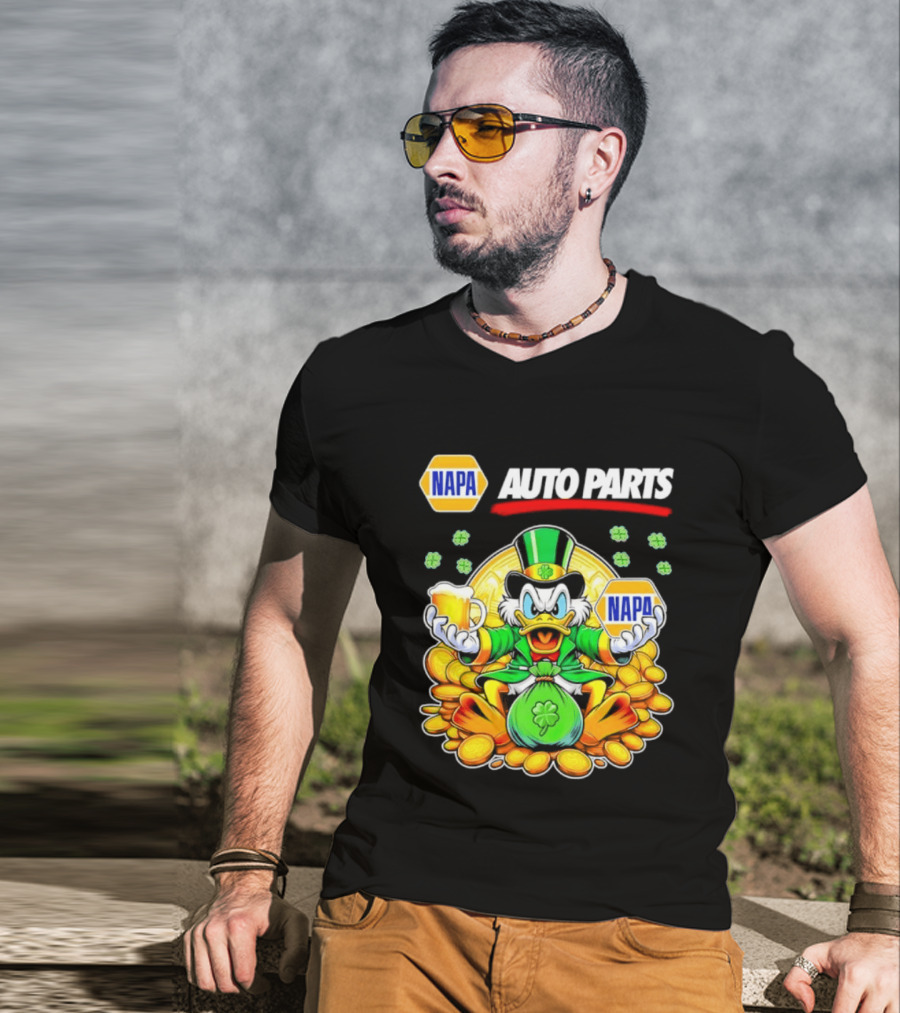 Scrooge McDuck NAPA Auto Parts St Patricks Day Coins And Beer T-Shirt