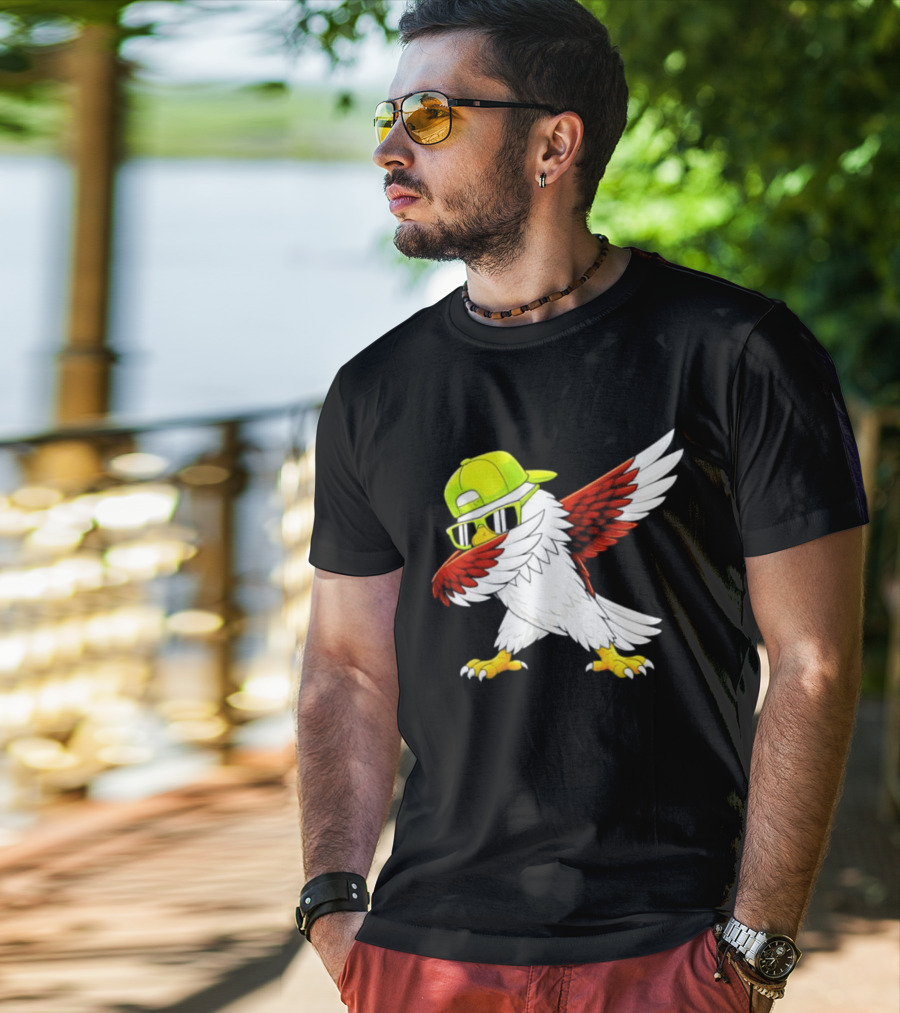 Sea Hawk Dabbing Bird In Neon Cap Football Fan Fun T-Shirt