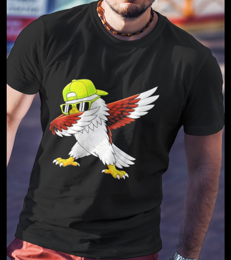Sea Hawk Dabbing Bird In Neon Cap Football Fan Fun T-Shirt
