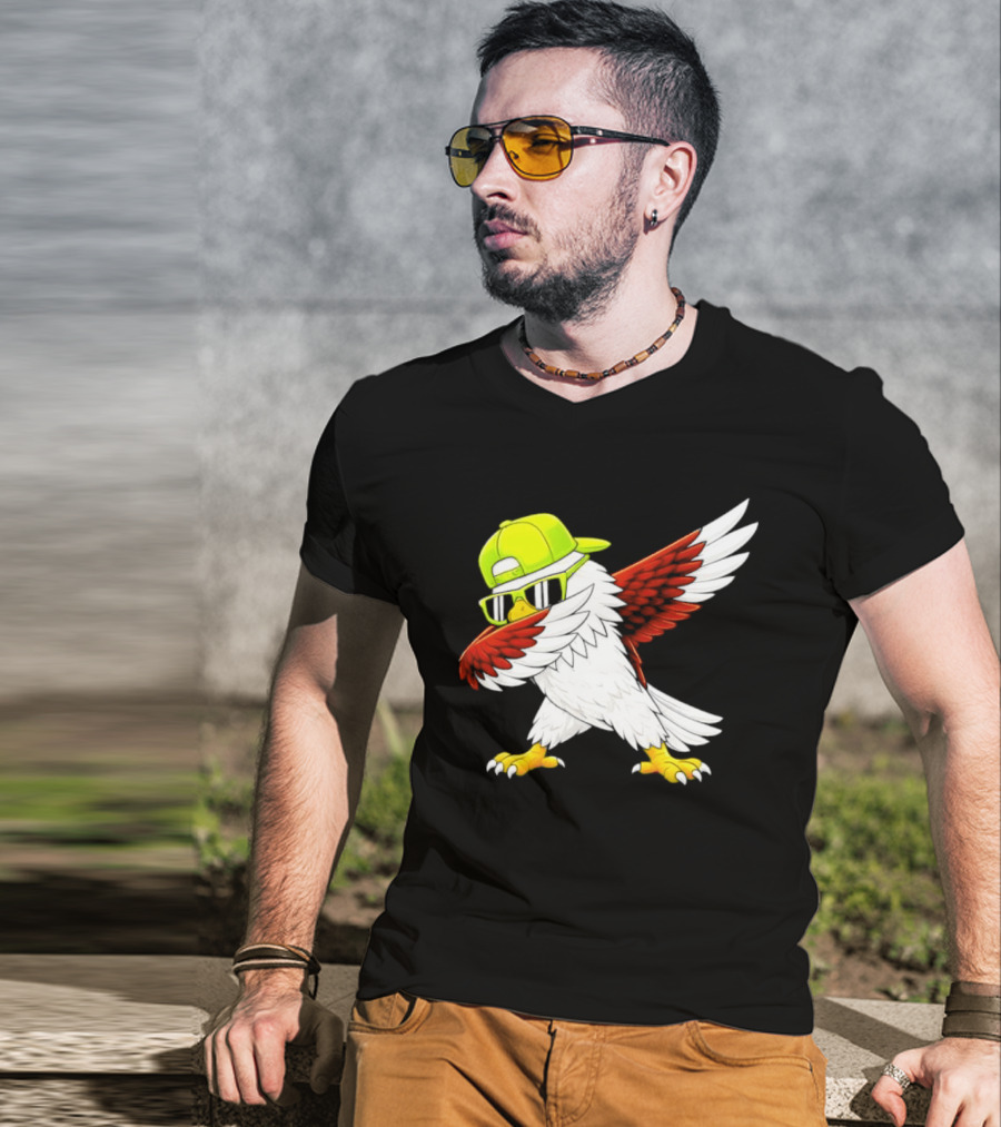 Sea Hawk Dabbing Bird In Neon Cap Football Fan Fun T-Shirt