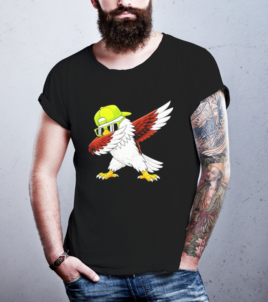 Sea Hawk Dabbing Bird In Neon Cap Football Fan Fun T-Shirt