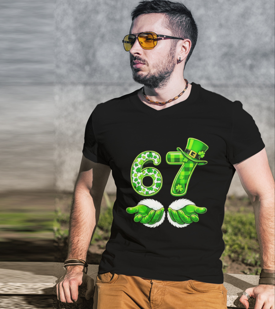 St Patricks Day 67 Shamrock Irish Clover Meme Green Hat Luck T-Shirt