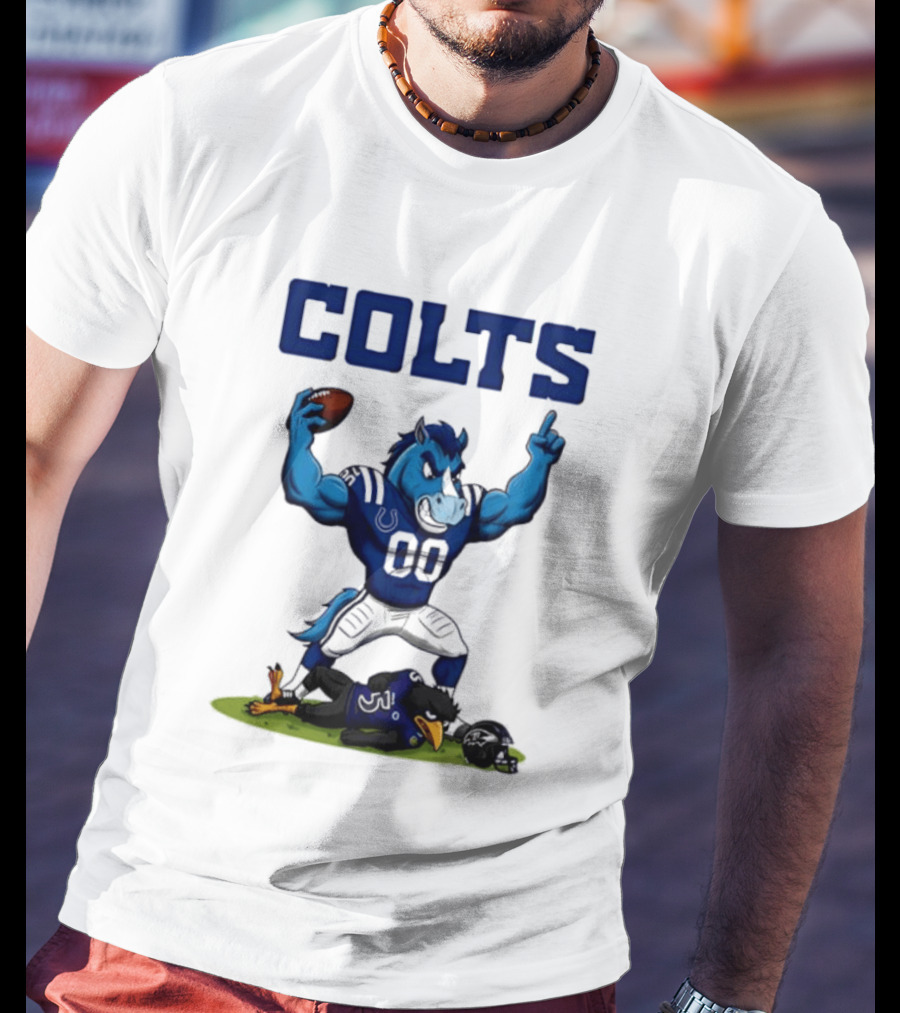 Indianapolis Colts Horse Mascot Defeats Baltimore Ravens Bird Rivalry Football Showdown T-Shirt