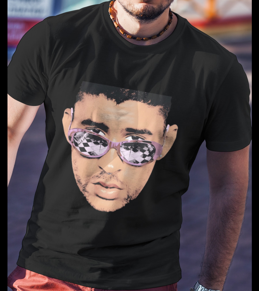 Bad Bunny Big Face Pastel Sunglasses Checkered T-Shirt