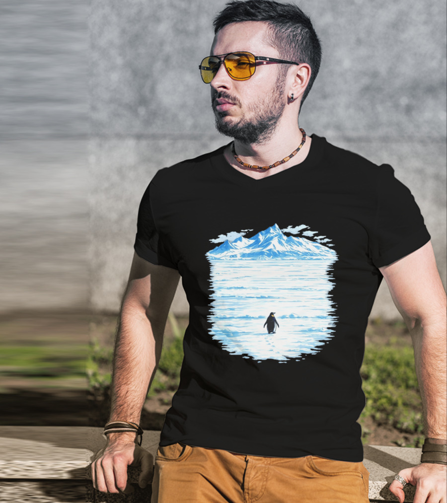 Penguin But Why Snowy Mountain Reflection T-Shirt