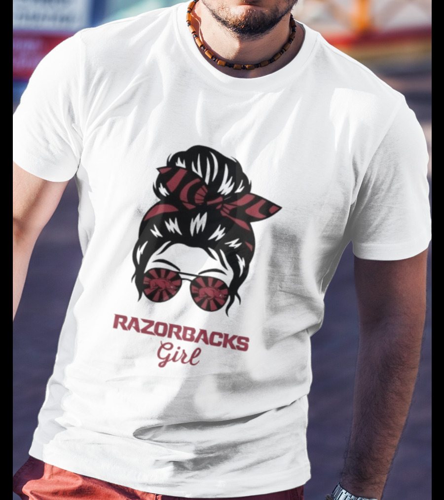 Razorbacks Girl Messy Bun Sunglasses T-Shirt