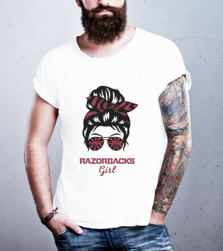 Razorbacks Girl Messy Bun Sunglasses T-Shirt