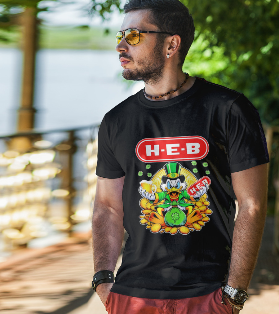 H E B St Patricks Day Scrooge McDuck Coins And Clover Hat T-Shirt