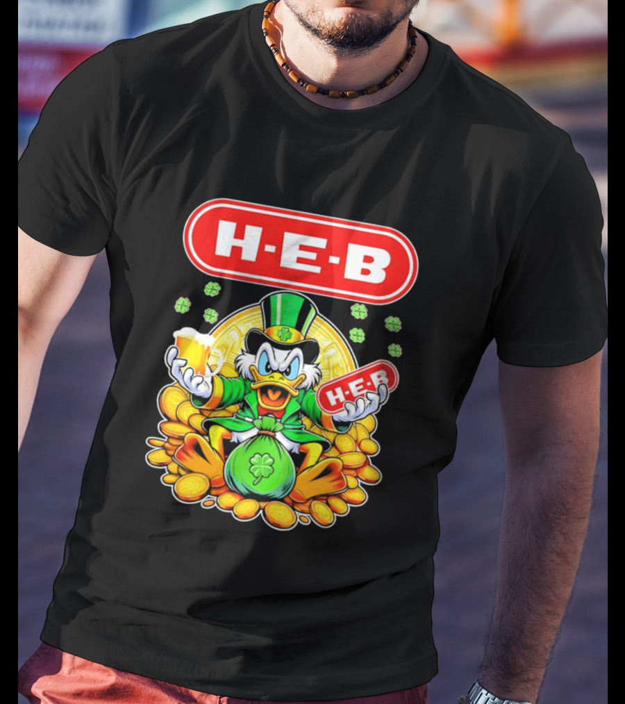 H E B St Patricks Day Scrooge McDuck Coins And Clover Hat T-Shirt