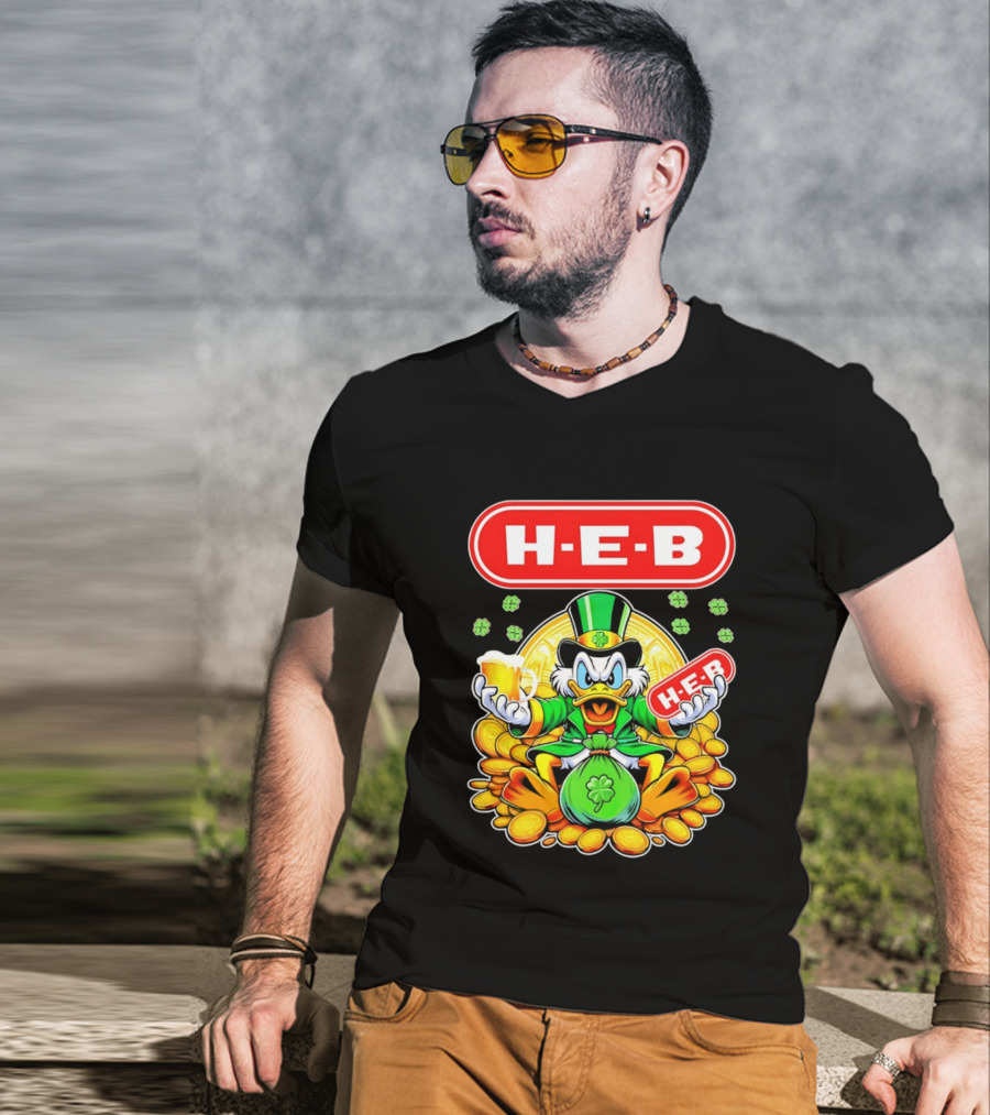 H E B St Patricks Day Scrooge McDuck Coins And Clover Hat T-Shirt