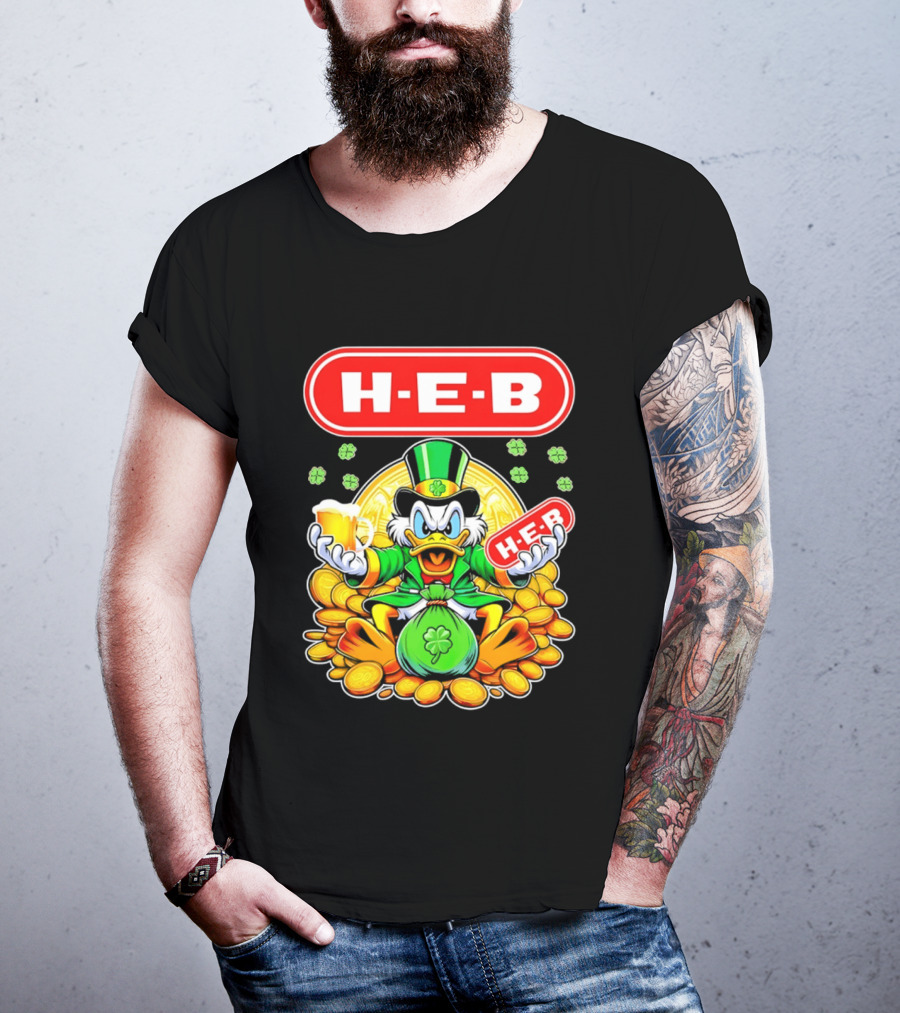 H E B St Patricks Day Scrooge McDuck Coins And Clover Hat T-Shirt
