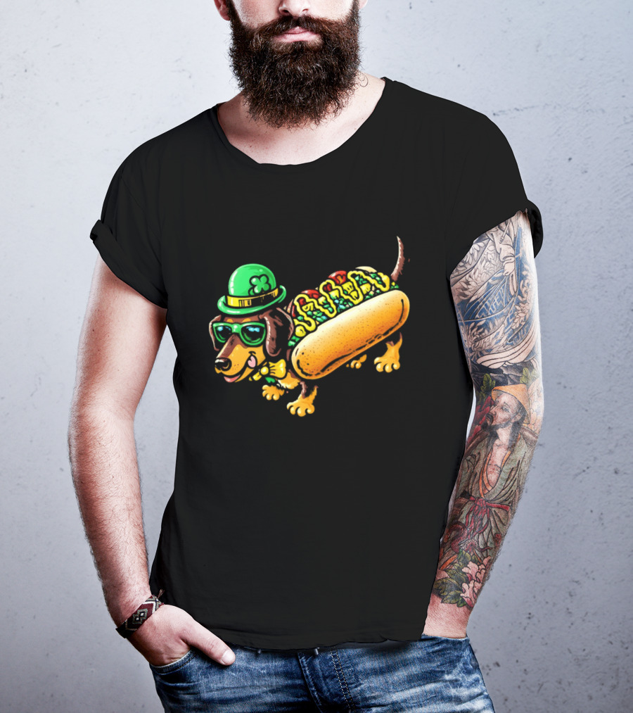 St Patricks Day Chicago Hot Dog Wearing Irish Hat And Glasses T-Shirt