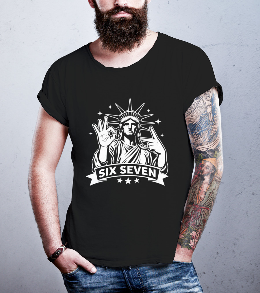 Statue Of Liberty Six Seven Hand Gesture Stars T-Shirt