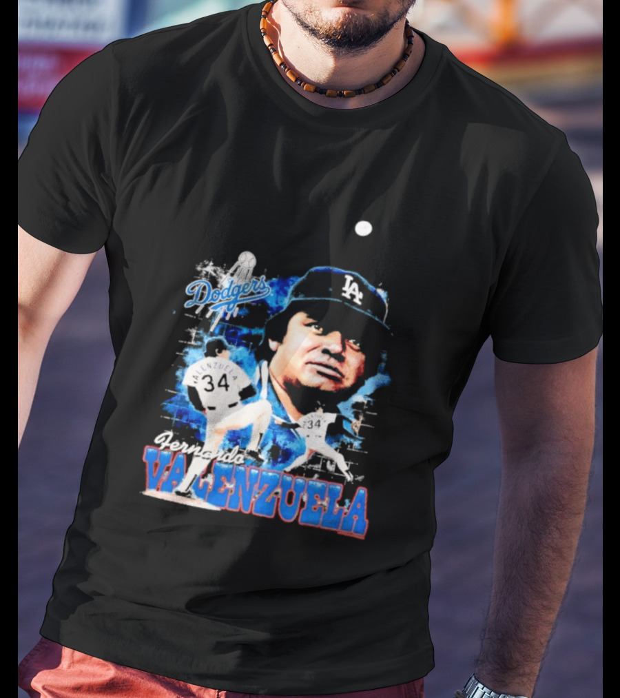 Los Angeles Dodgers Fernando Valenzuela Legendary Pitcher Icon Blue T-Shirt
