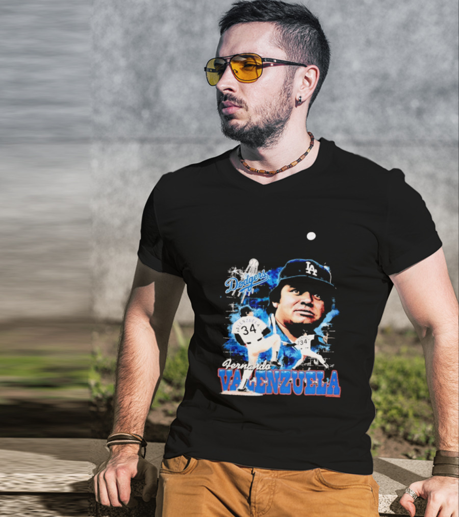 Los Angeles Dodgers Fernando Valenzuela Legendary Pitcher Icon Blue T-Shirt