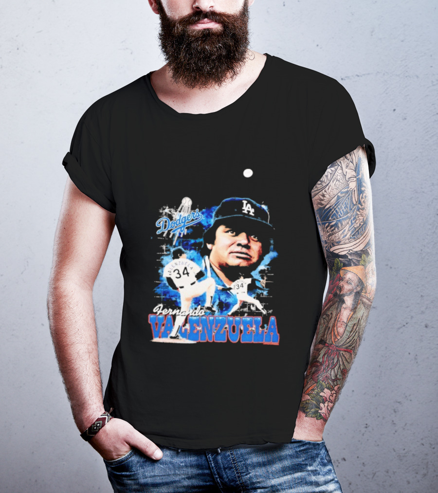 Los Angeles Dodgers Fernando Valenzuela Legendary Pitcher Icon Blue T-Shirt
