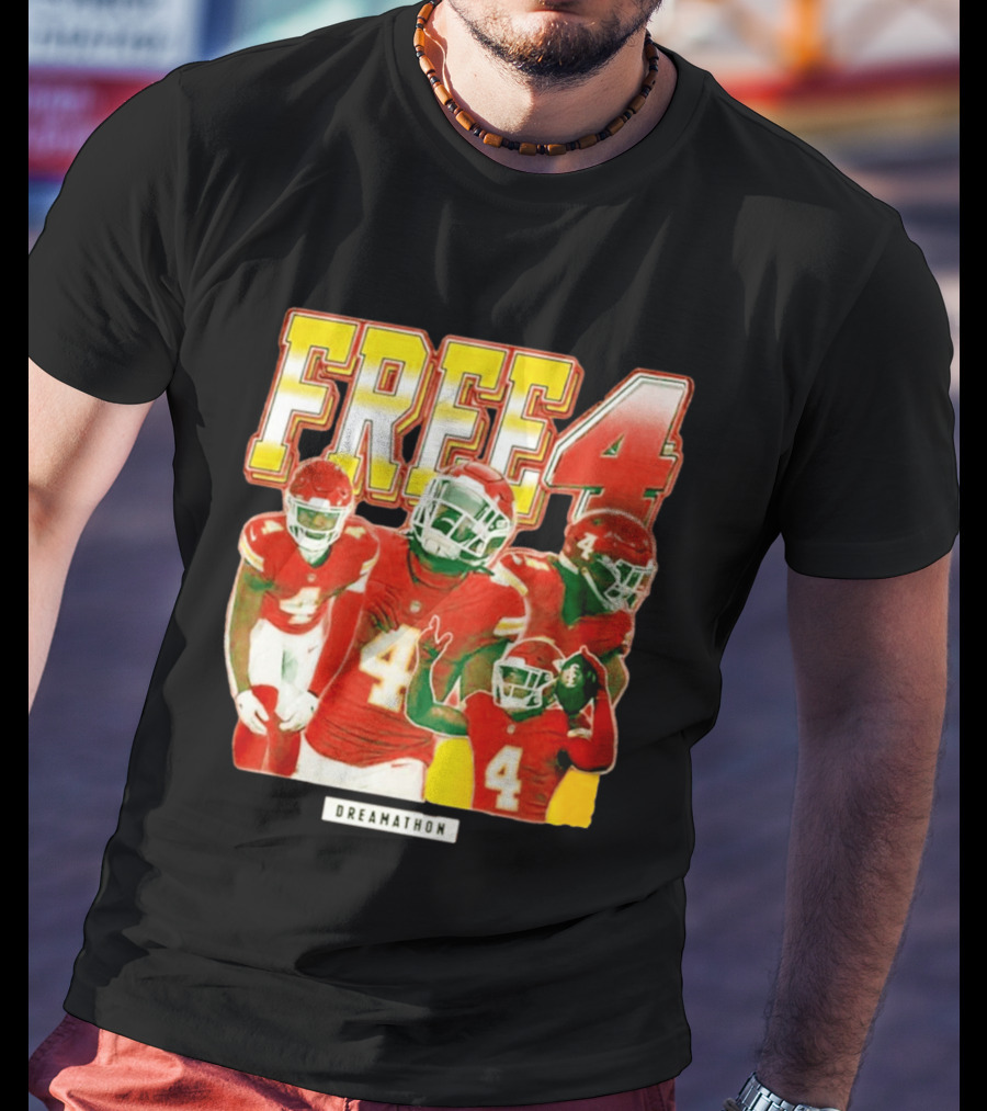 Free 4 Dreamathon Player Collage Red Football Jersey Number 4 T-Shirt