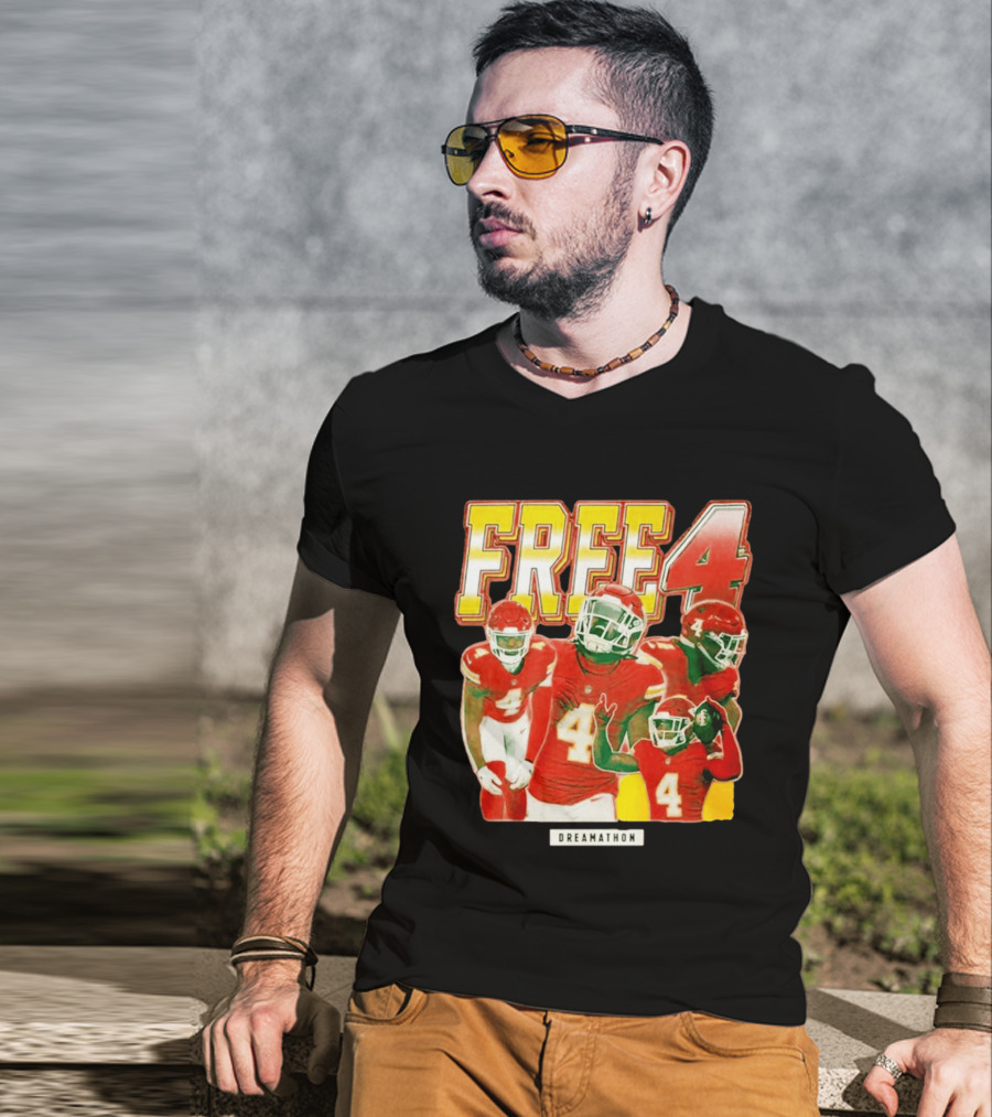 Free 4 Dreamathon Player Collage Red Football Jersey Number 4 T-Shirt