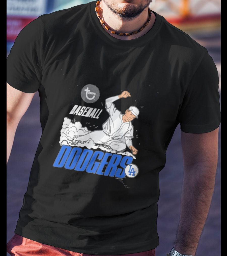 Dodgers LA Baseball Cartoon Topps MLB Raglan T-Shirt