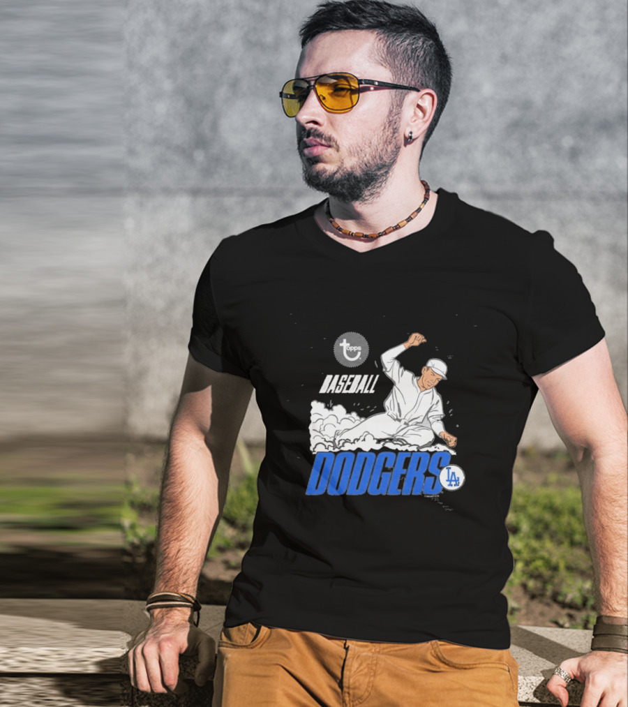 Dodgers LA Baseball Cartoon Topps MLB Raglan T-Shirt