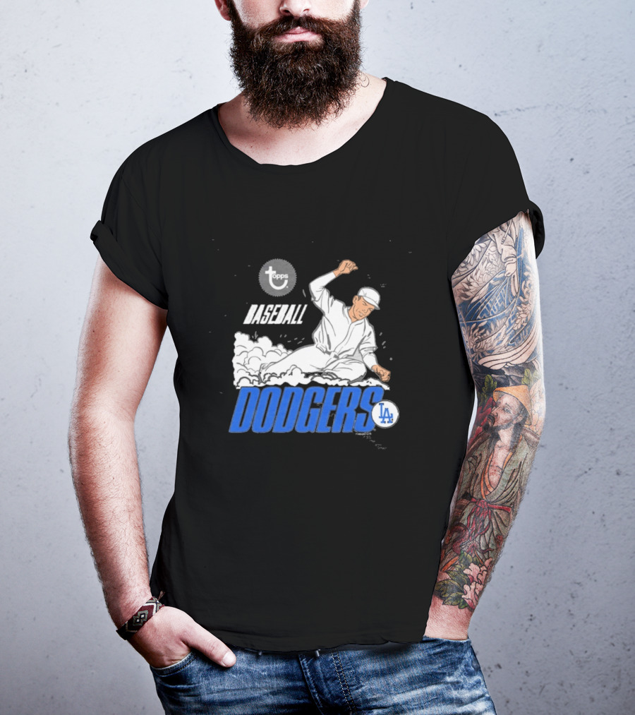 Dodgers LA Baseball Cartoon Topps MLB Raglan T-Shirt